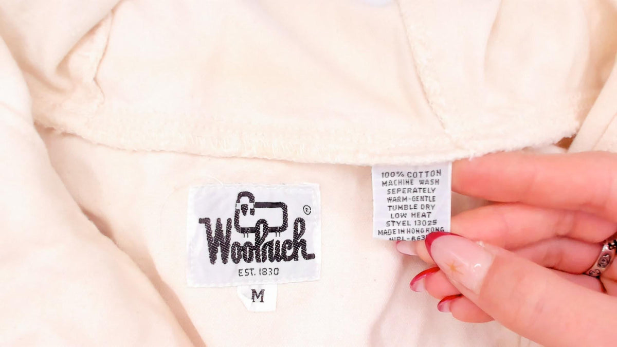 80s Woolrich Cream Cotton Anorak Half-Zip Hooded Pullover Jacket Medium