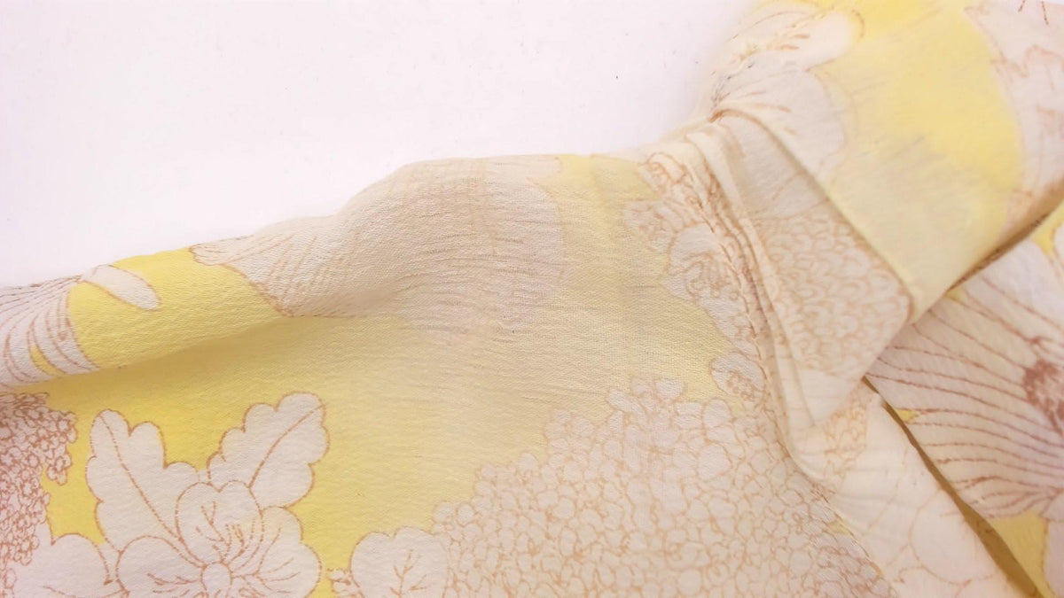 60s Yellow Floral Shift Dress Peter Pan Collar A-Line Knee Length Large L