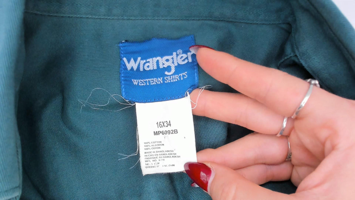 90s Wrangler Western Shirt Forest Green Cotton Button Down Long Sleeve Large