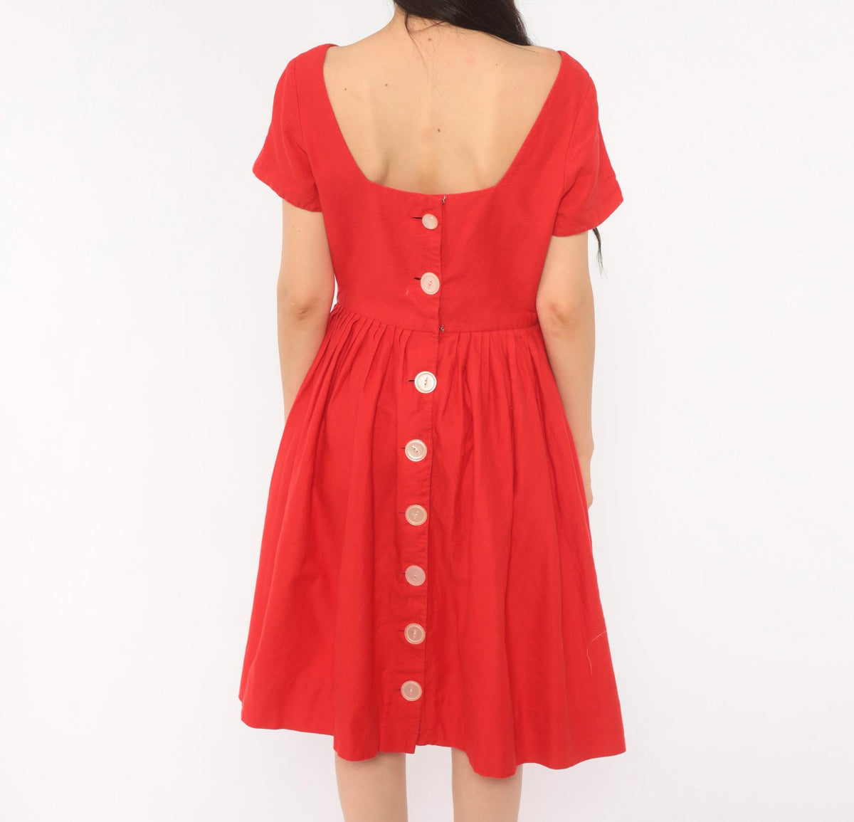 60s Frolic Time California Red Fit And Flare Dress Square Neckline Small S