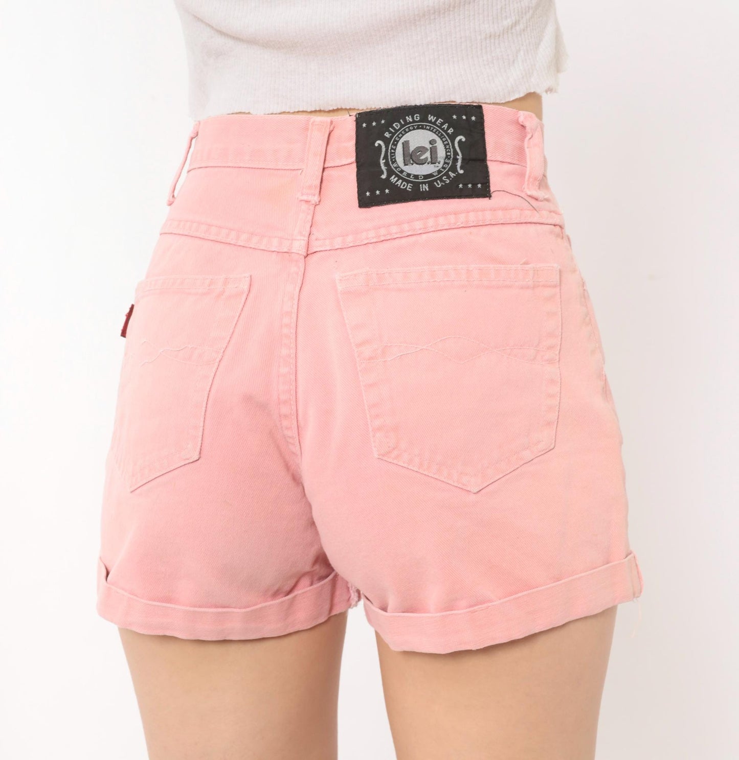 90s Lei Pink Denim Shorts High-Waisted Cuffed Cotton Jean Cut-Offs Small S