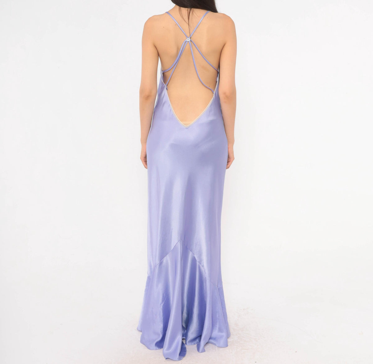 90s Lucie Ann Lavender Slip Gown Open Back Satin Lace Small
