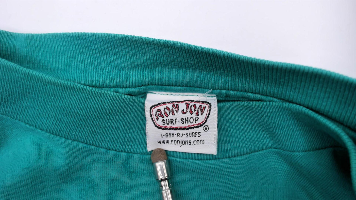 Ron Jon Surf Shop Teal Parrot Graphic Tee Cocoa Beach Florida 00s Medium