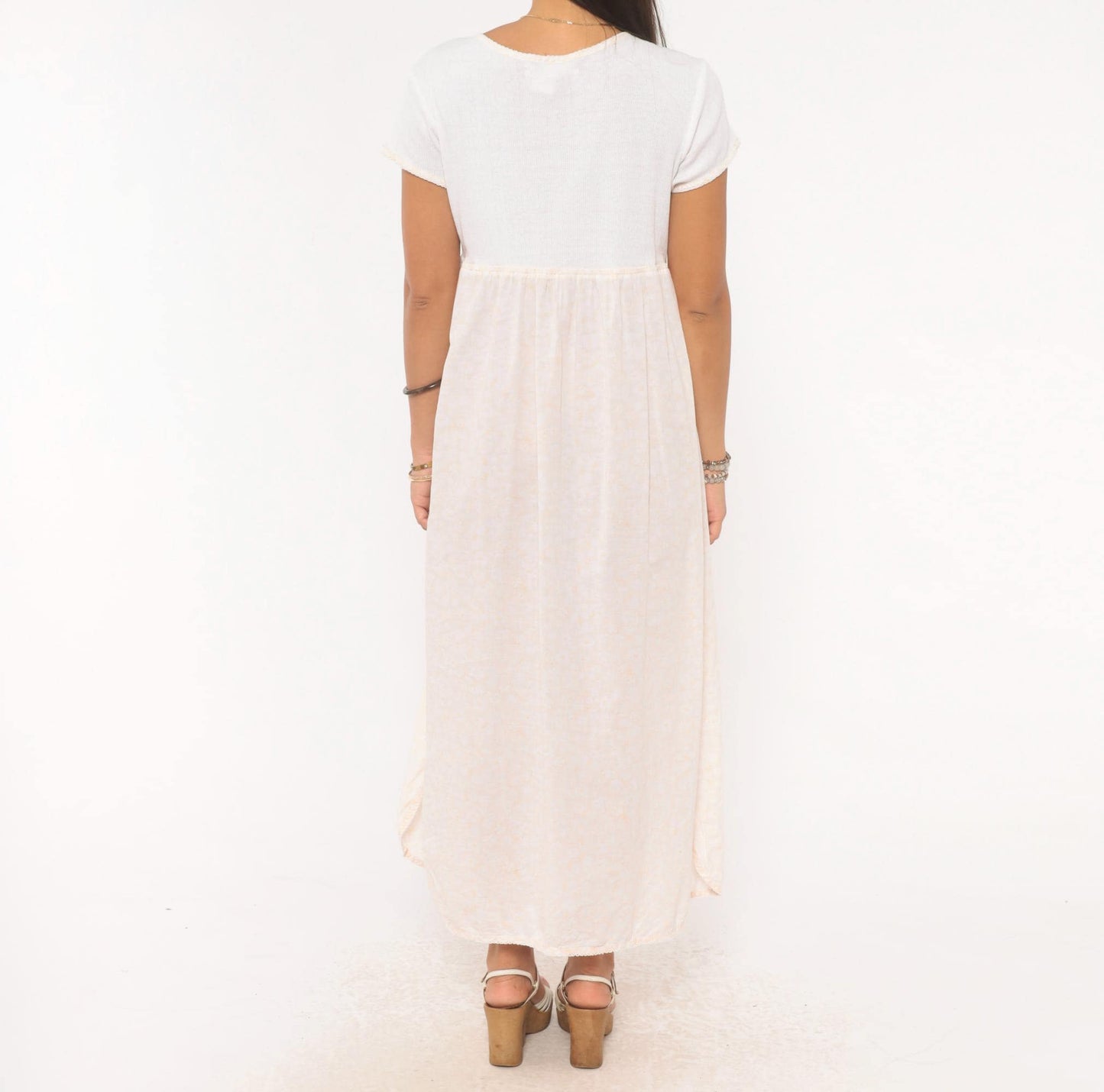90s Victoria's Secret Floral Maxi Dress White Cotton Empire Waist Small S