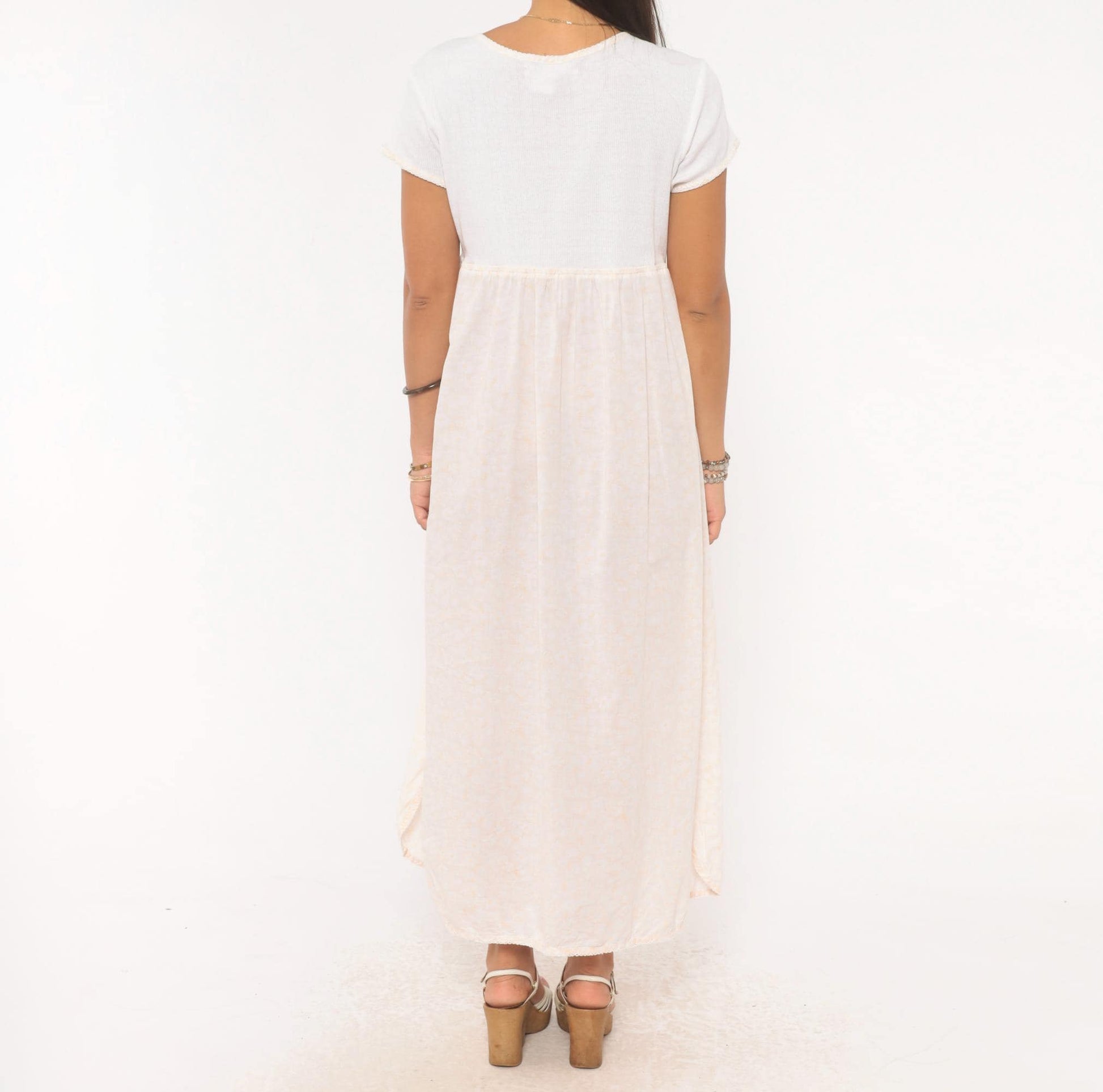 90s Victoria's Secret Floral Maxi Dress White Cotton Empire Waist Small S