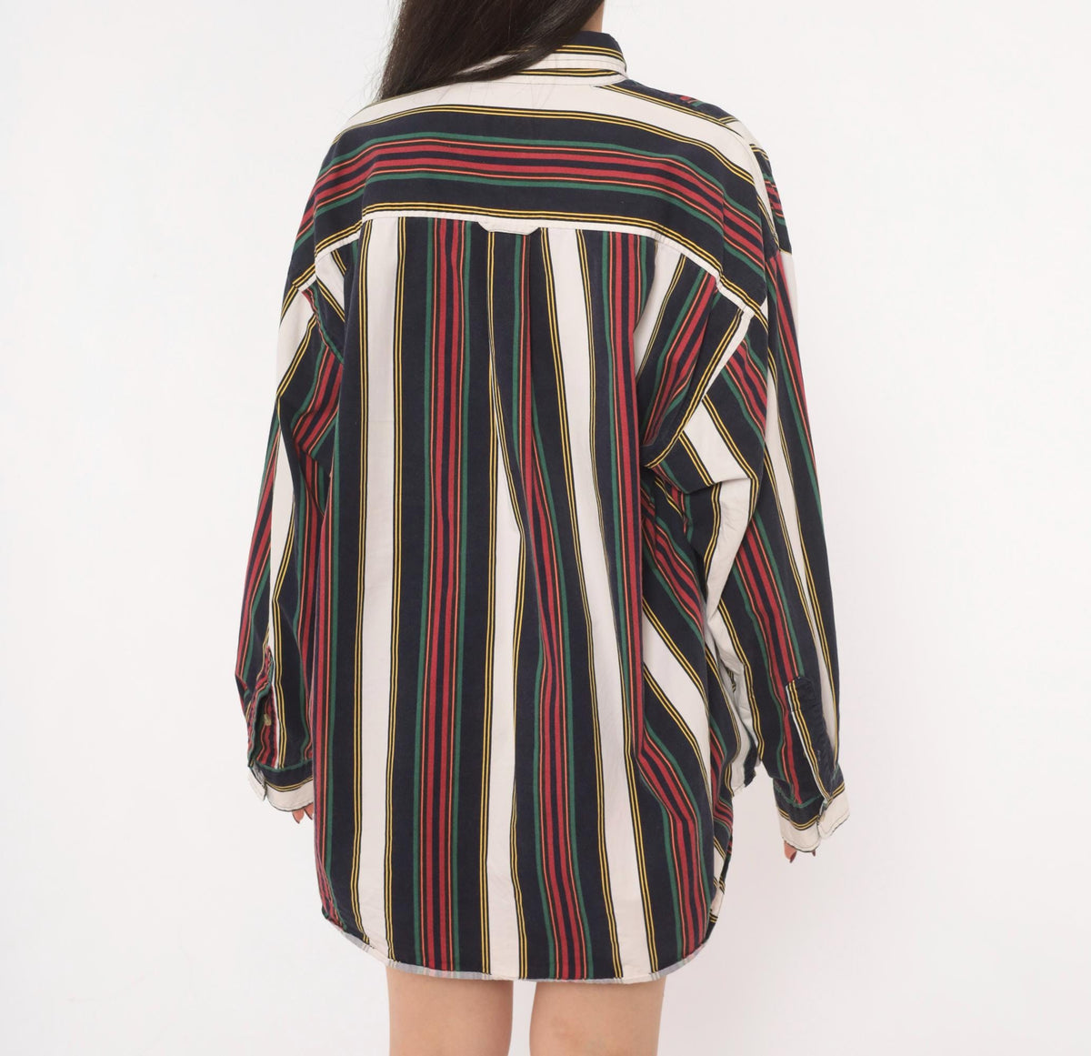90s Izod Striped Button Down Shirt Navy Burgundy Green Gold Large L