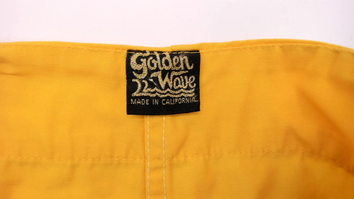 70s Golden Wave Board Shorts Yellow Black Colour Block Cotton Large L