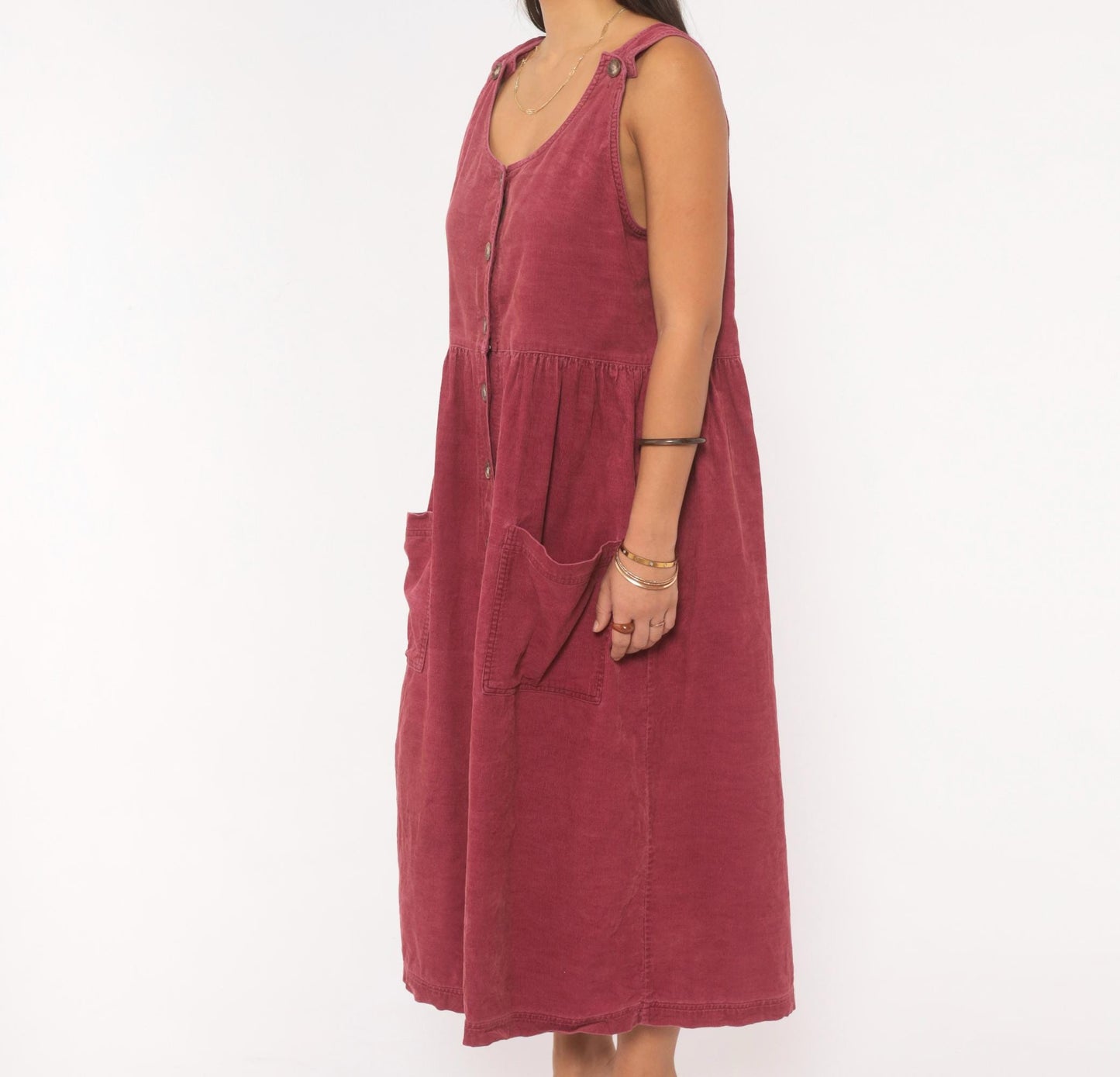 90s J.G. Hook Mauve Corduroy Jumper Dress Button Front Midi Medium M