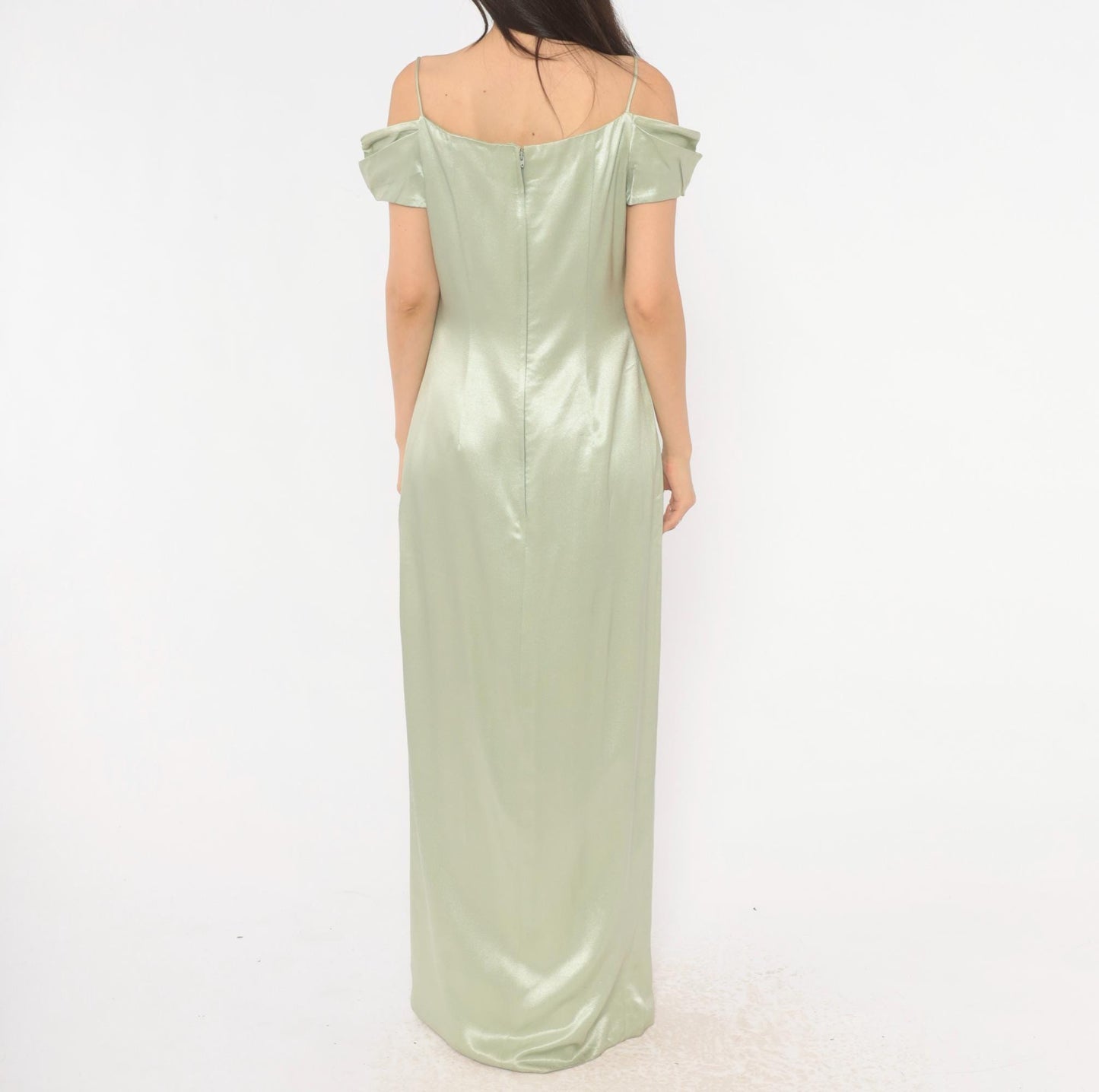 90s Bill Levkoff Sage Green Cold Shoulder Maxi Gown Medium M