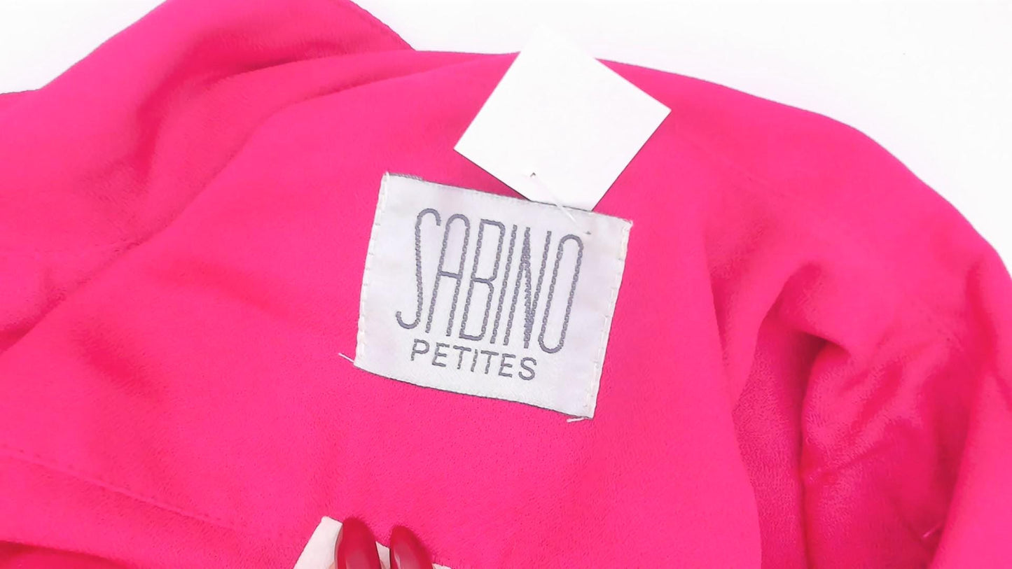 80s Sabino Petites Fuchsia Pleated Shirt Dress Puff Sleeve Knee Length Small