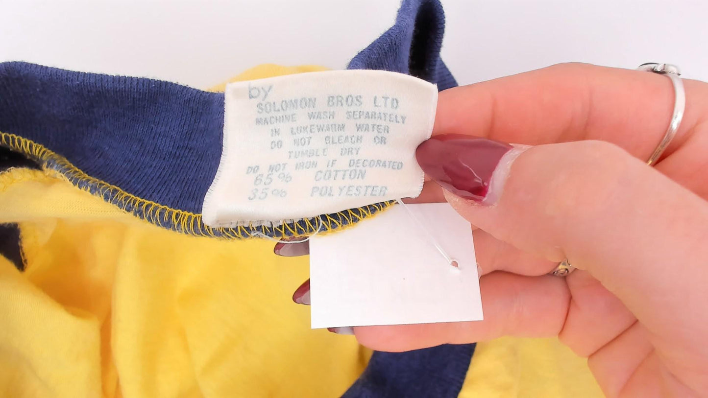 80s Windswept Bahamas Raglan Crop Top Yellow Navy Striped Small