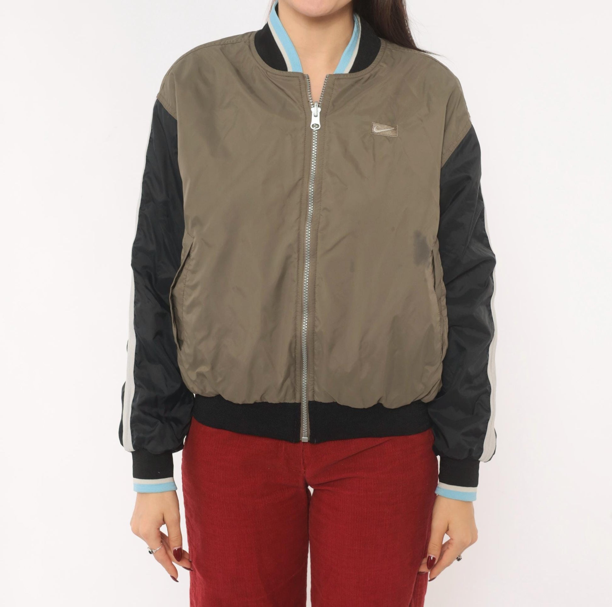 00s Nike Reversible Bomber Windbreaker Grey Fleece Taupe Colorblock Small