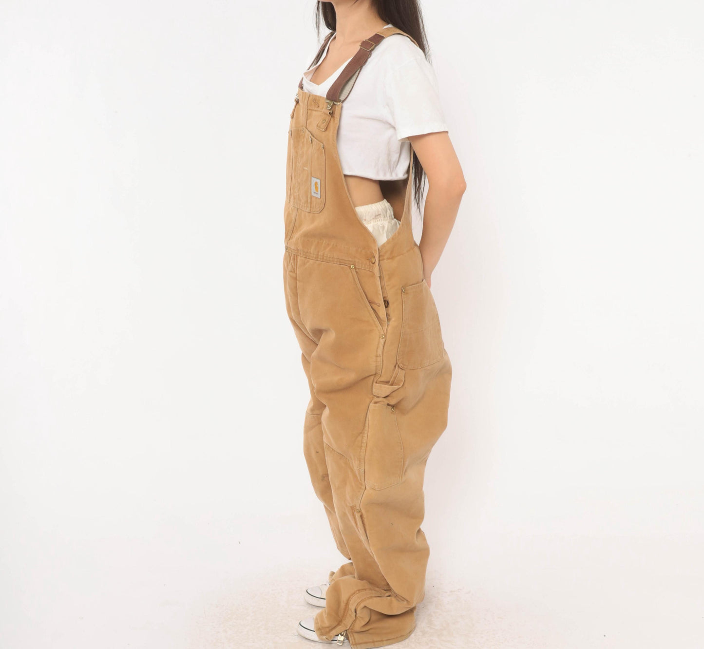Carhartt Quilted Bib Overalls Tan Duck Canvas Double Knee Workwear XXL