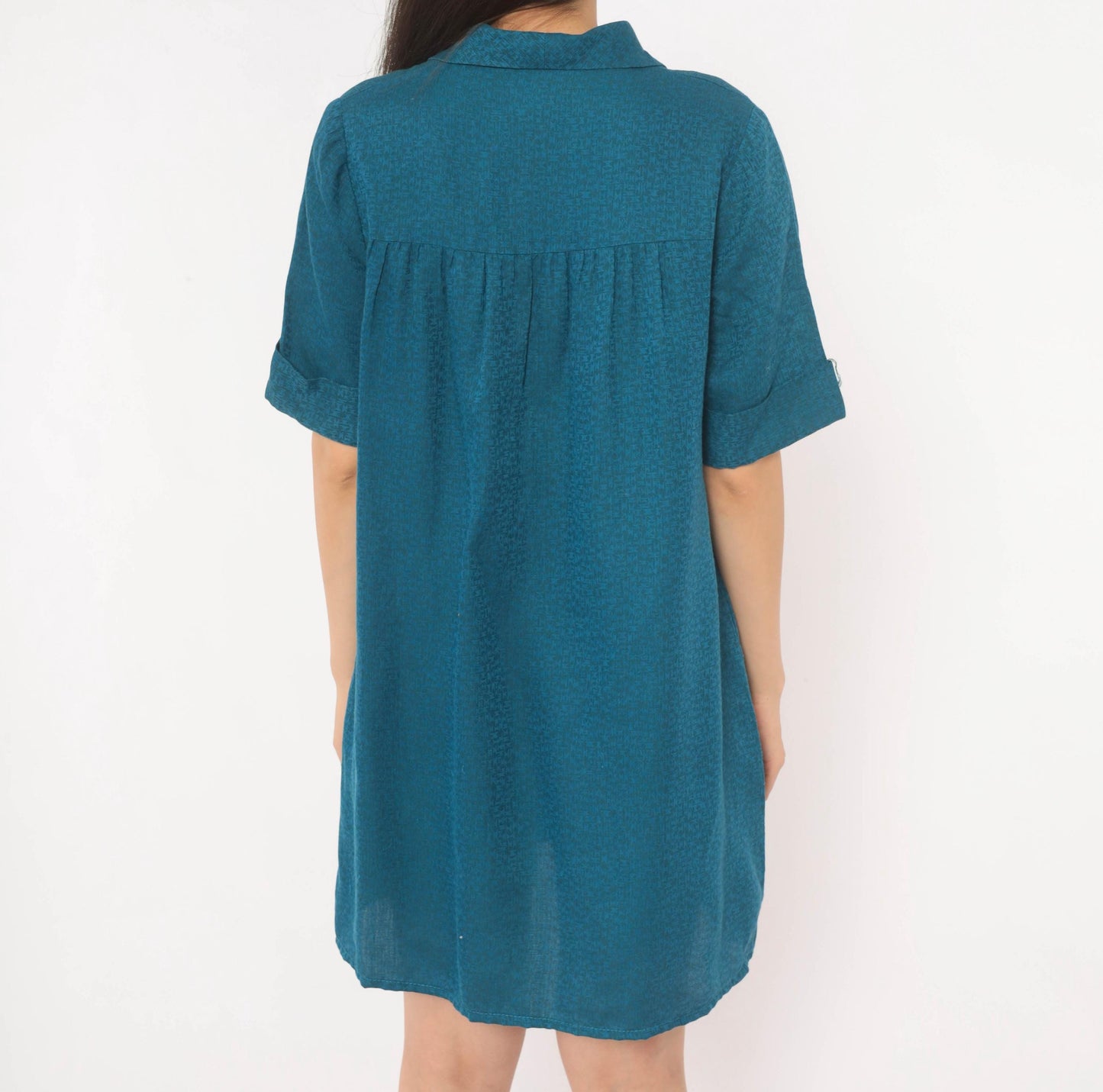 60s Royal Dry Goods Mod Shift Dress Teal Button Front Cotton Medium M