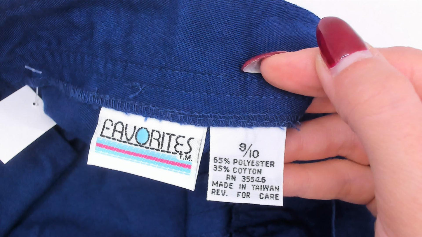 80s Navy Button Front A-Line Skirt Cotton Knee Length Medium M