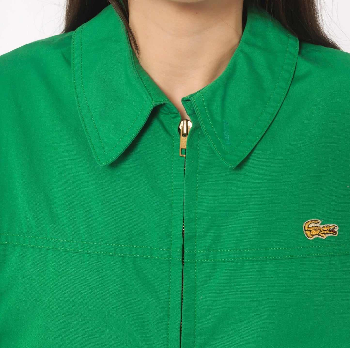 70s Alligator Green Zip Front Windbreaker Cotton Jacket Medium