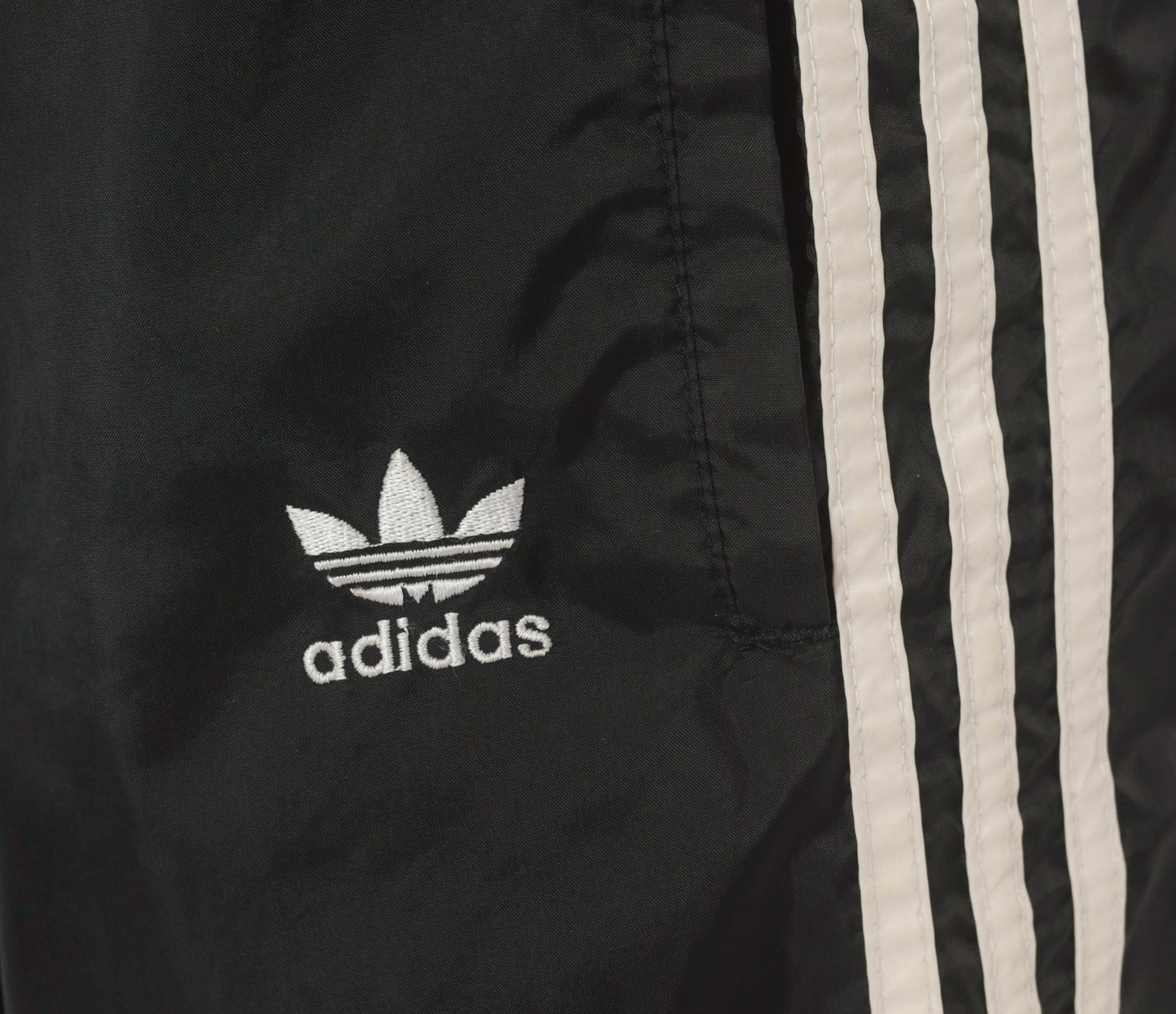90s Adidas Track Pants Black White Three Stripe Nylon Trefoil Extra Large XL