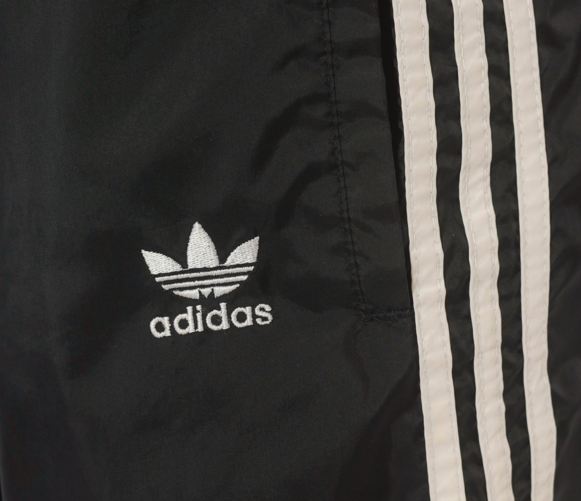 90s Adidas Track Pants Black White Three Stripe Nylon Trefoil Extra Large XL