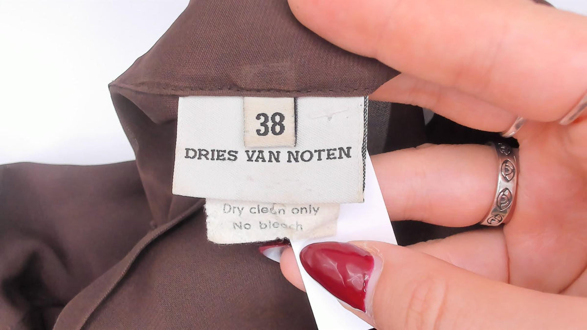 90s Dries Van Noten Silk Shirt Dress Brown Sheer Safari Utility Pocket Small