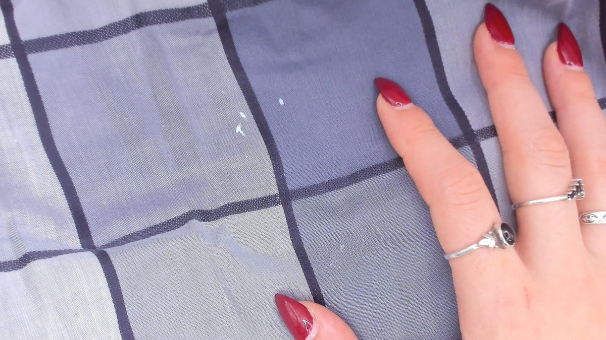 80s Windowpane Plaid Cotton Midi Dress Grey Blue Button Front Medium