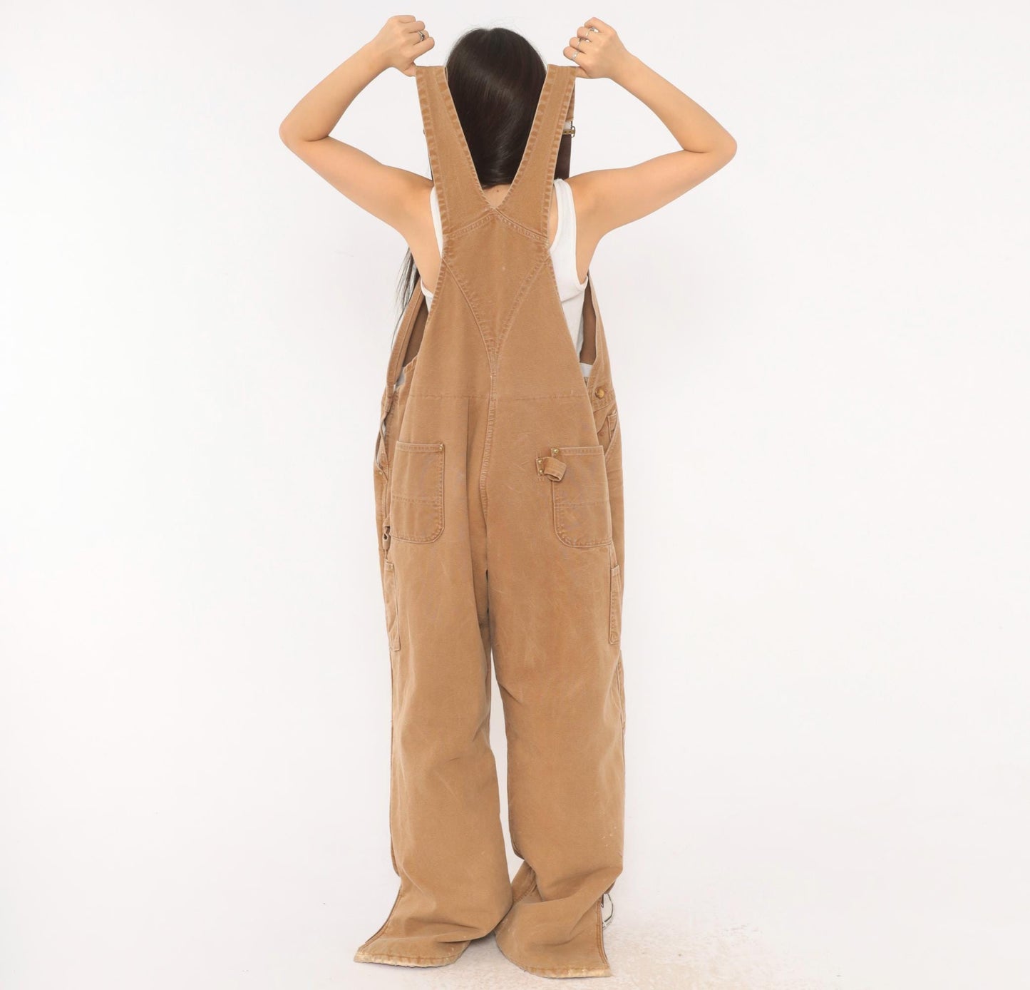 Y2K Carhartt Double Knee Bib Overalls Tan Duck Canvas Workwear XXXL