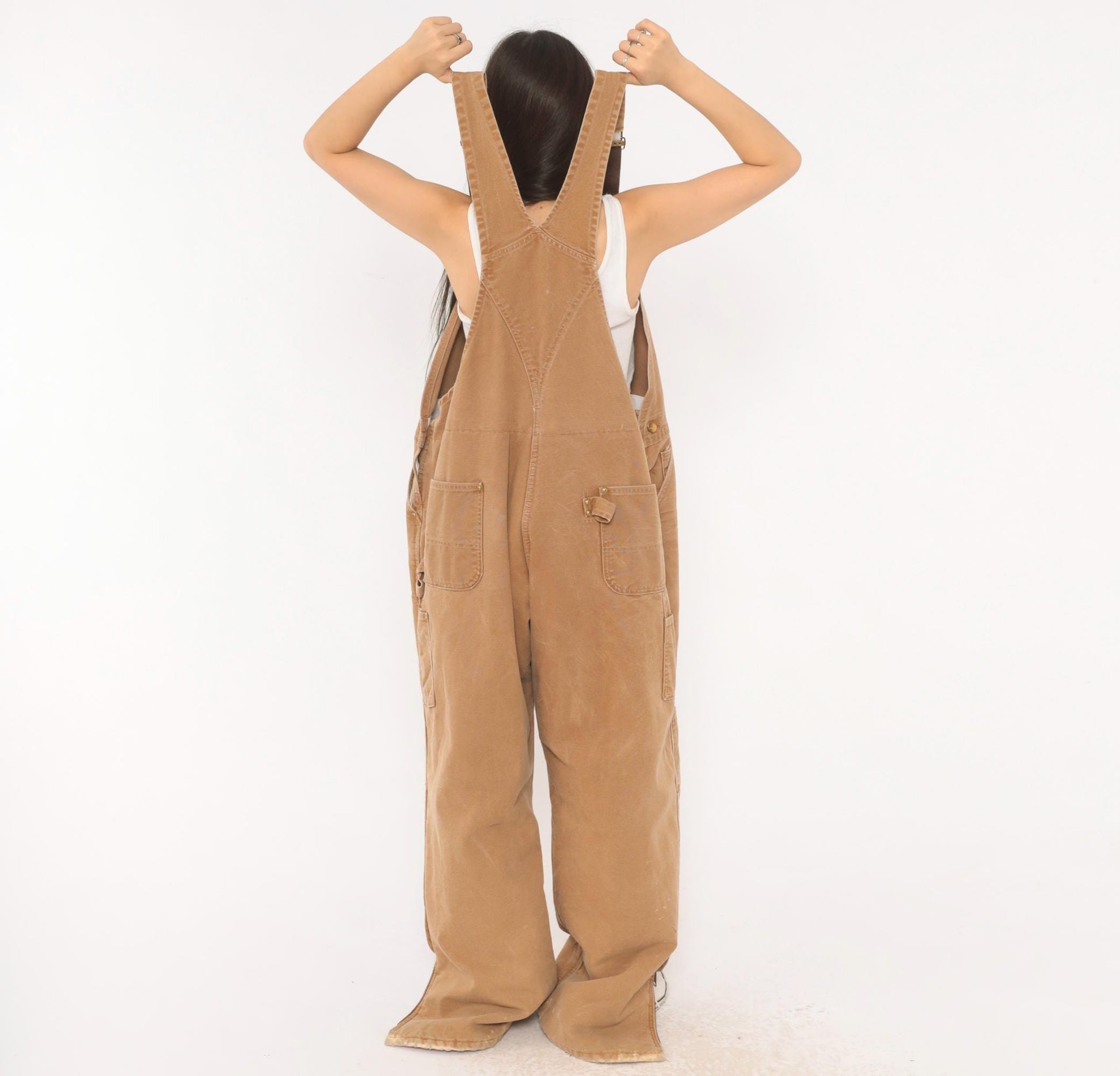 Y2K Carhartt Double Knee Bib Overalls Tan Duck Canvas Workwear XXXL