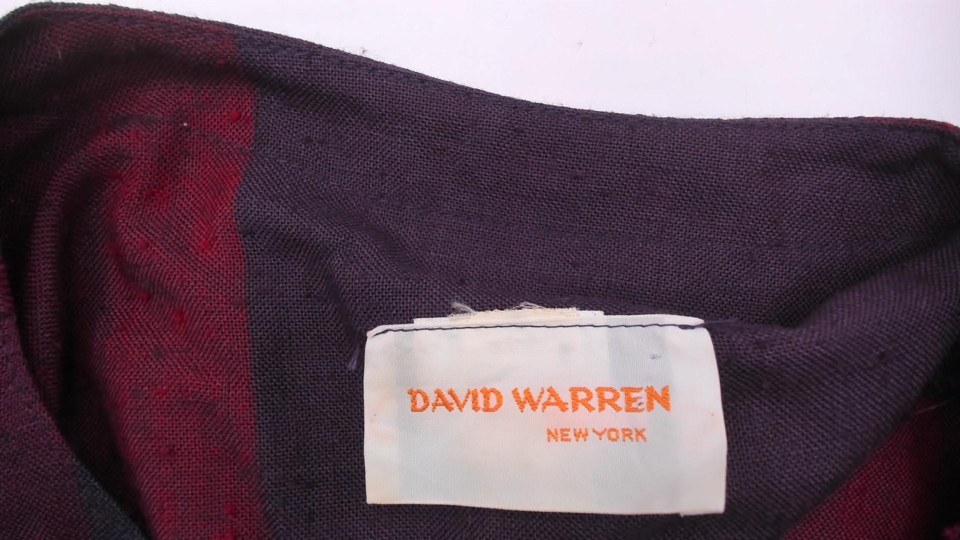 80s David Warren Plaid Midi Dress Purple Burgundy Puff Sleeve Cotton Large L
