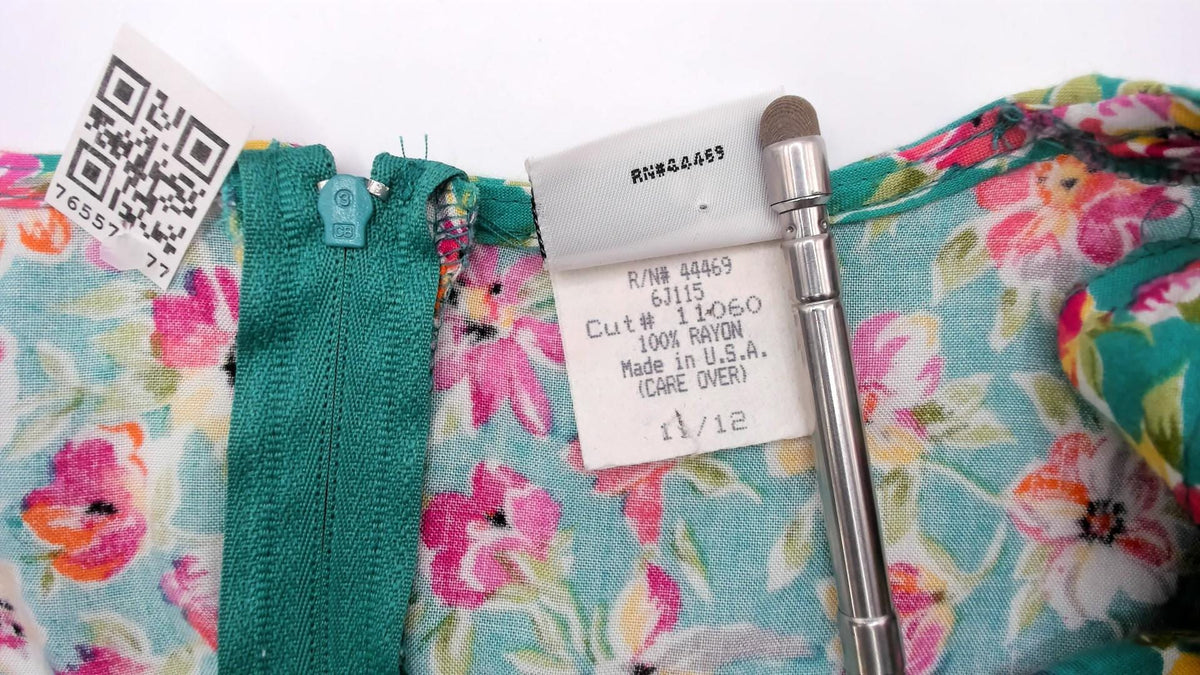 90s Hang Ten Floral Maxi Dress Green Pink Yellow V-Neck Wrap Bodice Large L