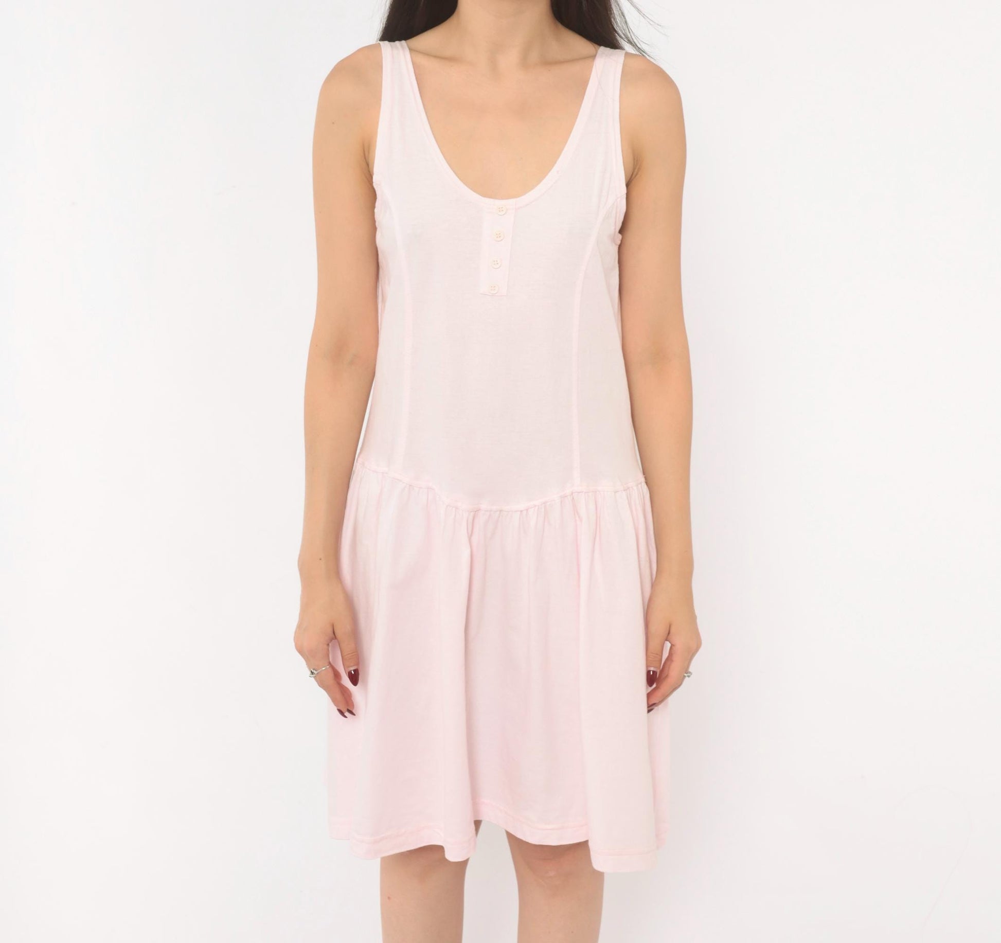 90s Cest Joti Blush Cotton Sundress Drop Waist Henley Neckline Small