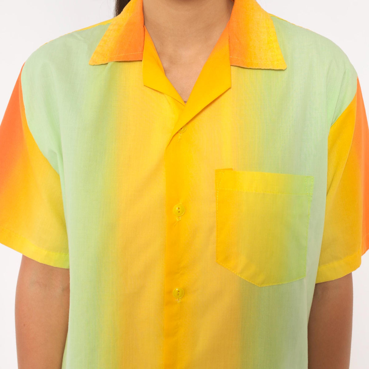 70s Gradient Camp Collar Shirt Orange Yellow Green Colorblock Medium