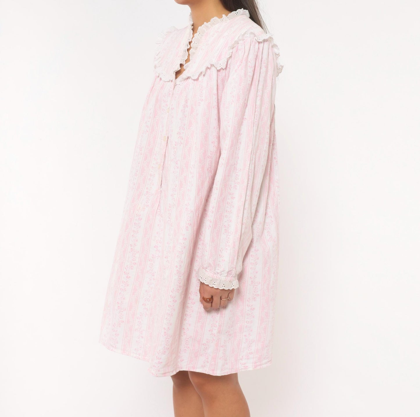 80s Larz of Salzbury Pink Floral Striped Cotton Nightgown Small