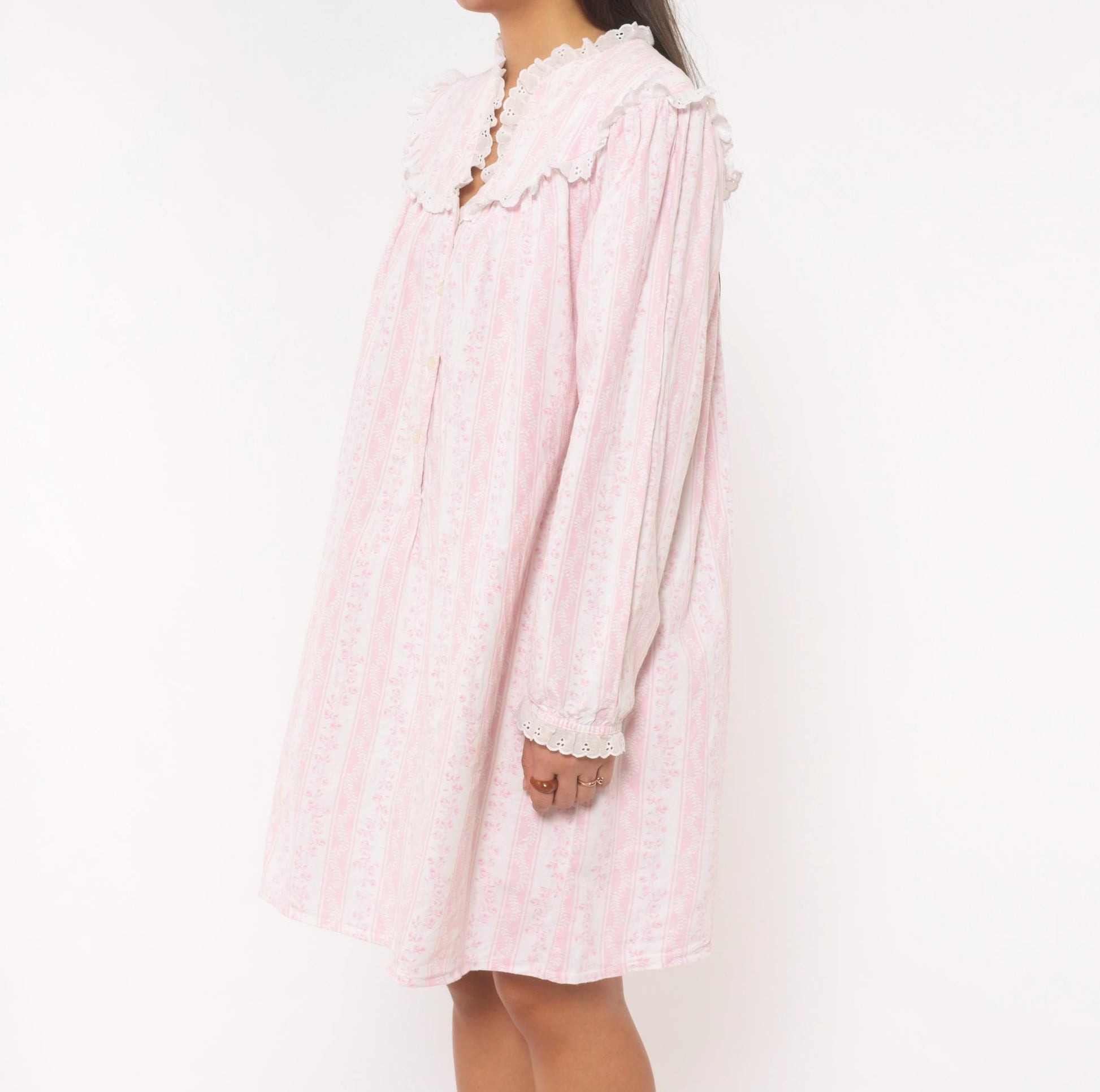 80s Larz of Salzbury Pink Floral Striped Cotton Nightgown Small