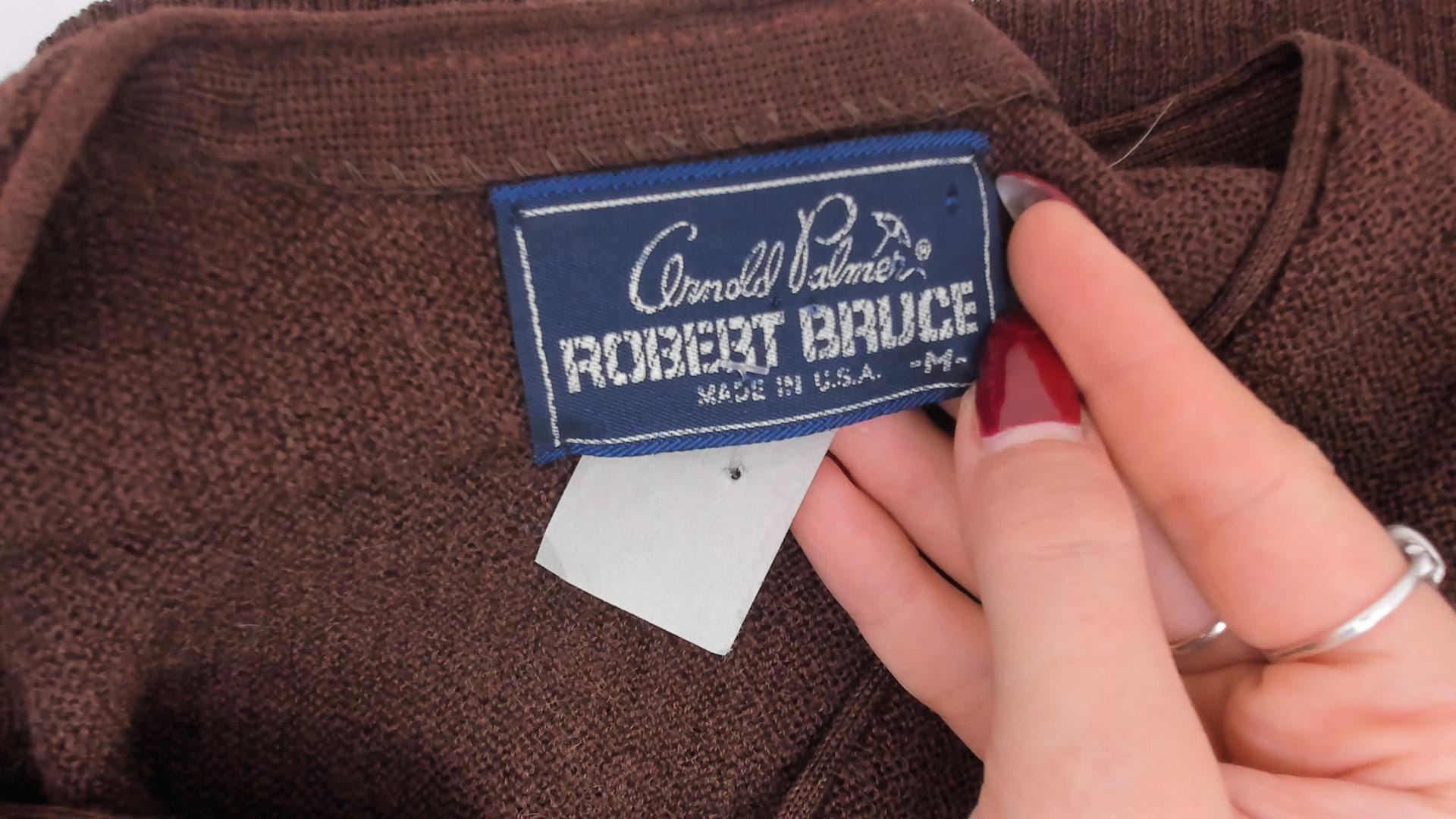 80s Arnold Palmer Wool Cardigan Chocolate Brown V-Neck Button Front Medium