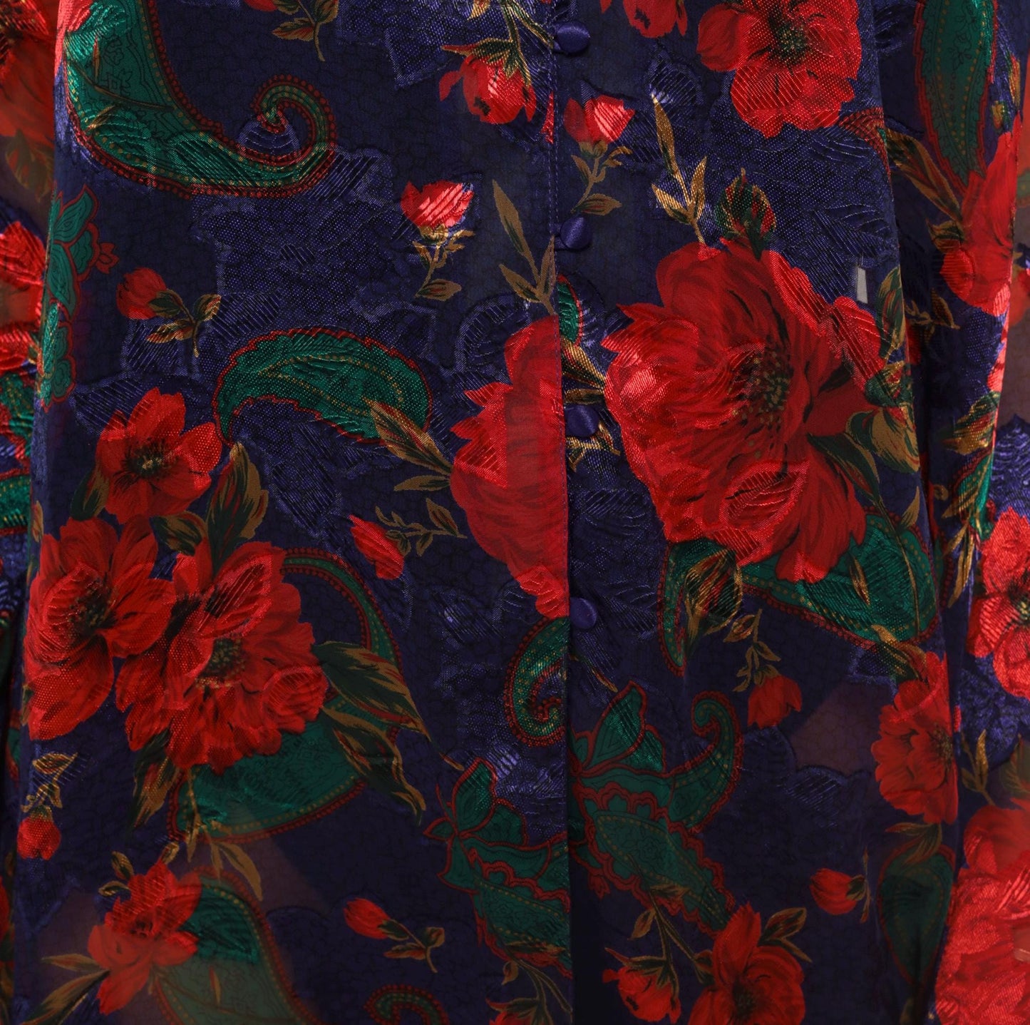 90s Victoria's Secret Sheer Robe Navy Red Floral Bell Sleeve Button Front Medium