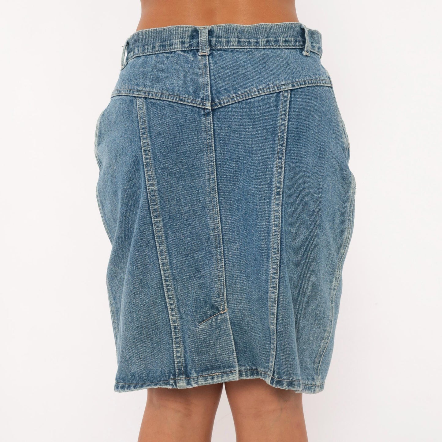 90s Stefano Denim Pencil Skirt High Waist Paneled Seam Blue Cotton Medium M