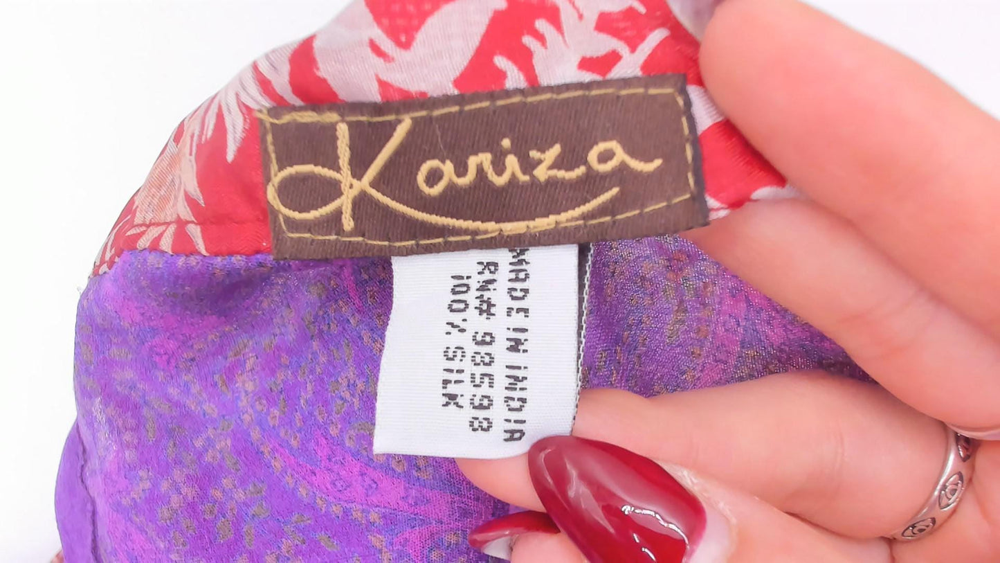 Y2K Kariza Silk Wrap Skirt Burgundy Floral Purple Double Layer Small Medium