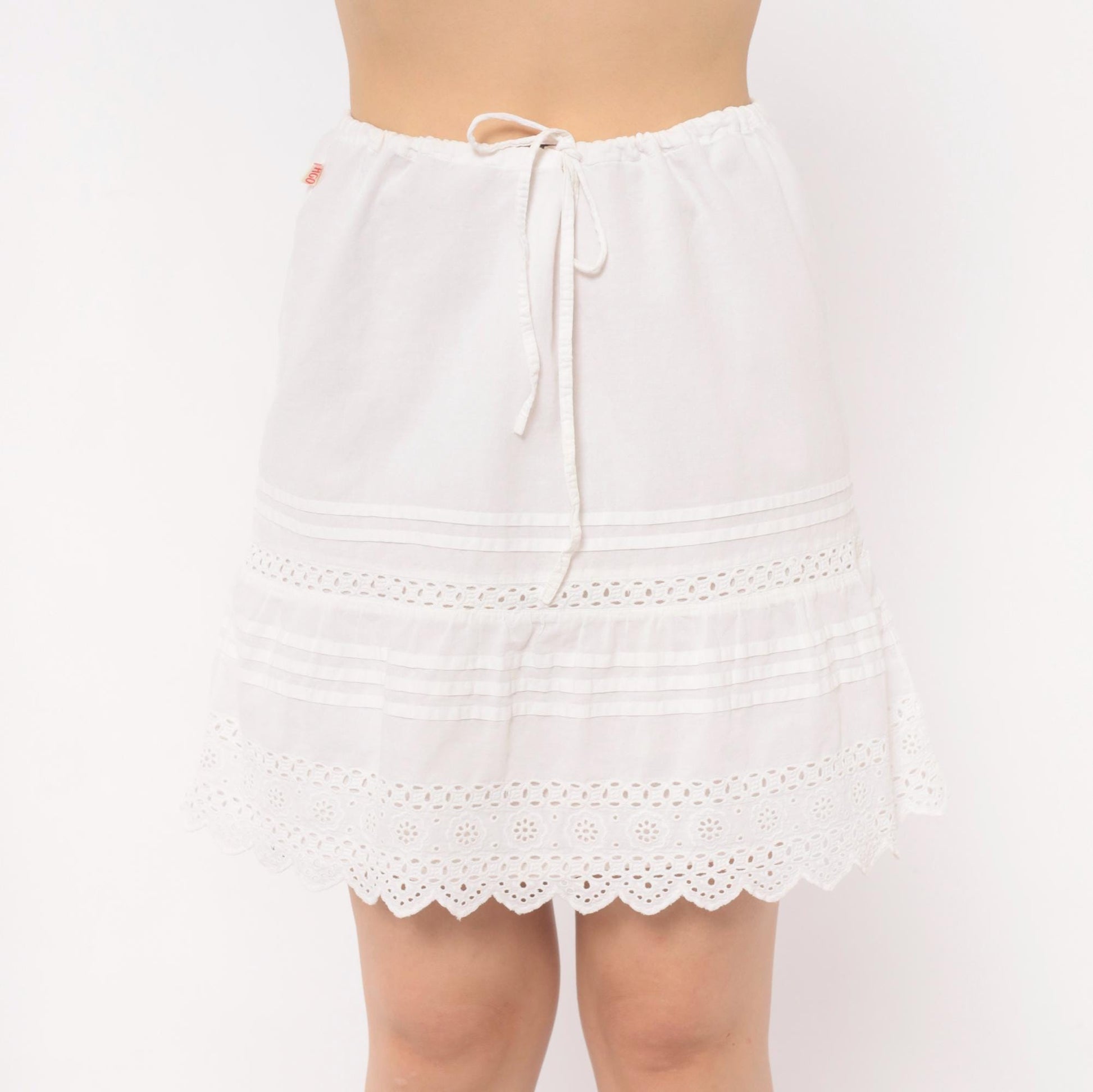 2000s Hollister White Eyelet Mini Skirt Cotton Small S