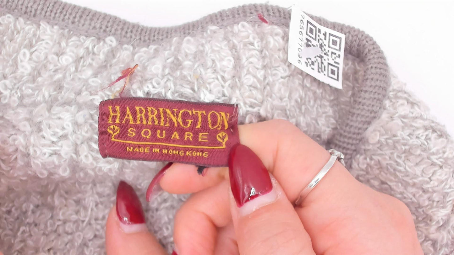 70s Harrington Square Bouclé Cardigan Grey Patch Pocket Knit Large L
