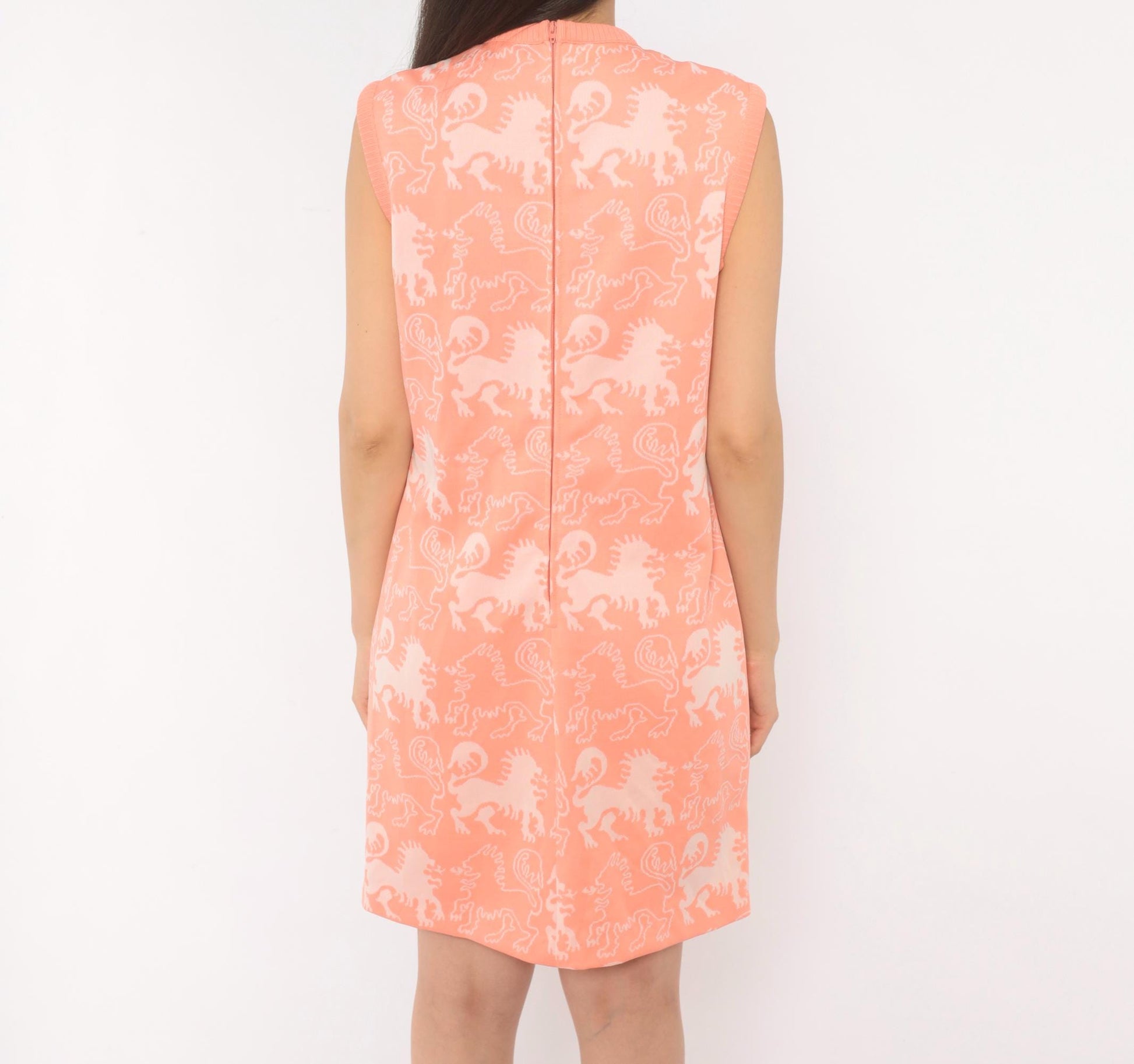 70s Lion Jacquard Knit Dress Peach Sleeveless A-Line Mini Medium