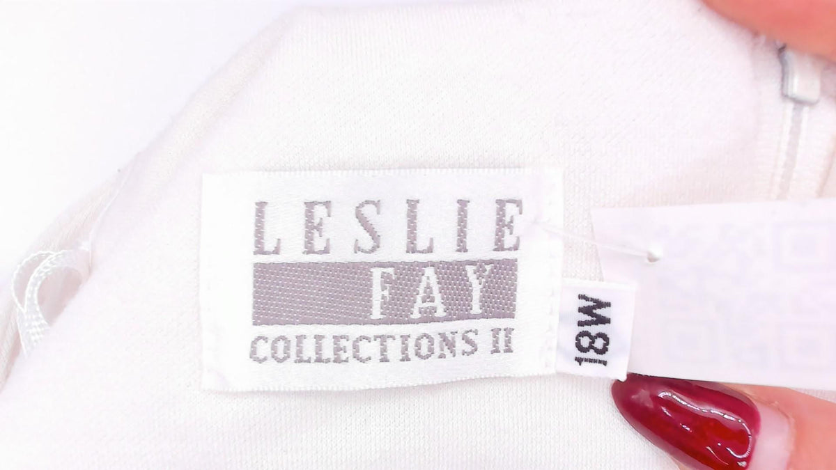 80s Leslie Fay Colorblock Dress White Red Gathered Waist Knee-Length Plus Size 1X