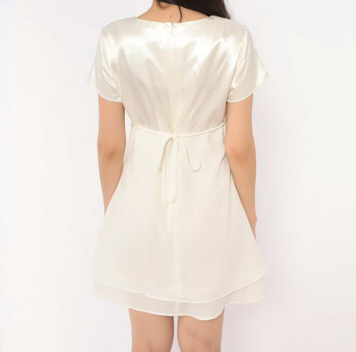90s Byer Too! Babydoll Dress Cream Satin Empire Waist Chiffon Mini Small S