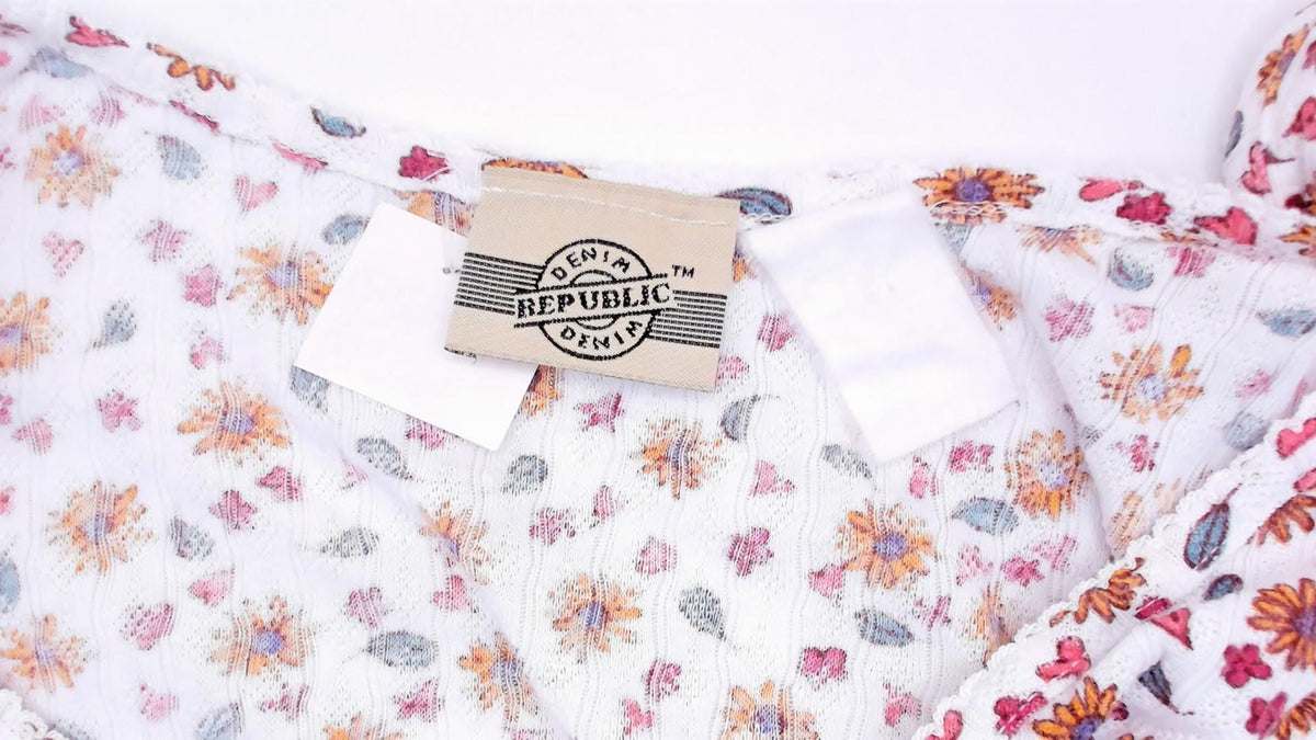 90s Denim Republic Floral Button Tank Sunflower Heart Print White Large L