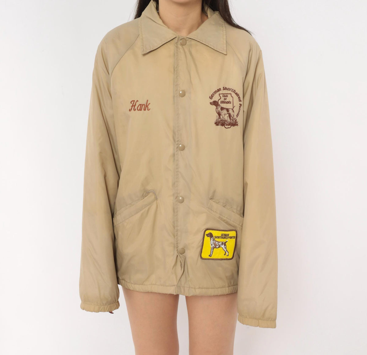 80s Auburn Sportswear Coach Jacket Tan Pointer Club Embroidered Hank Medium