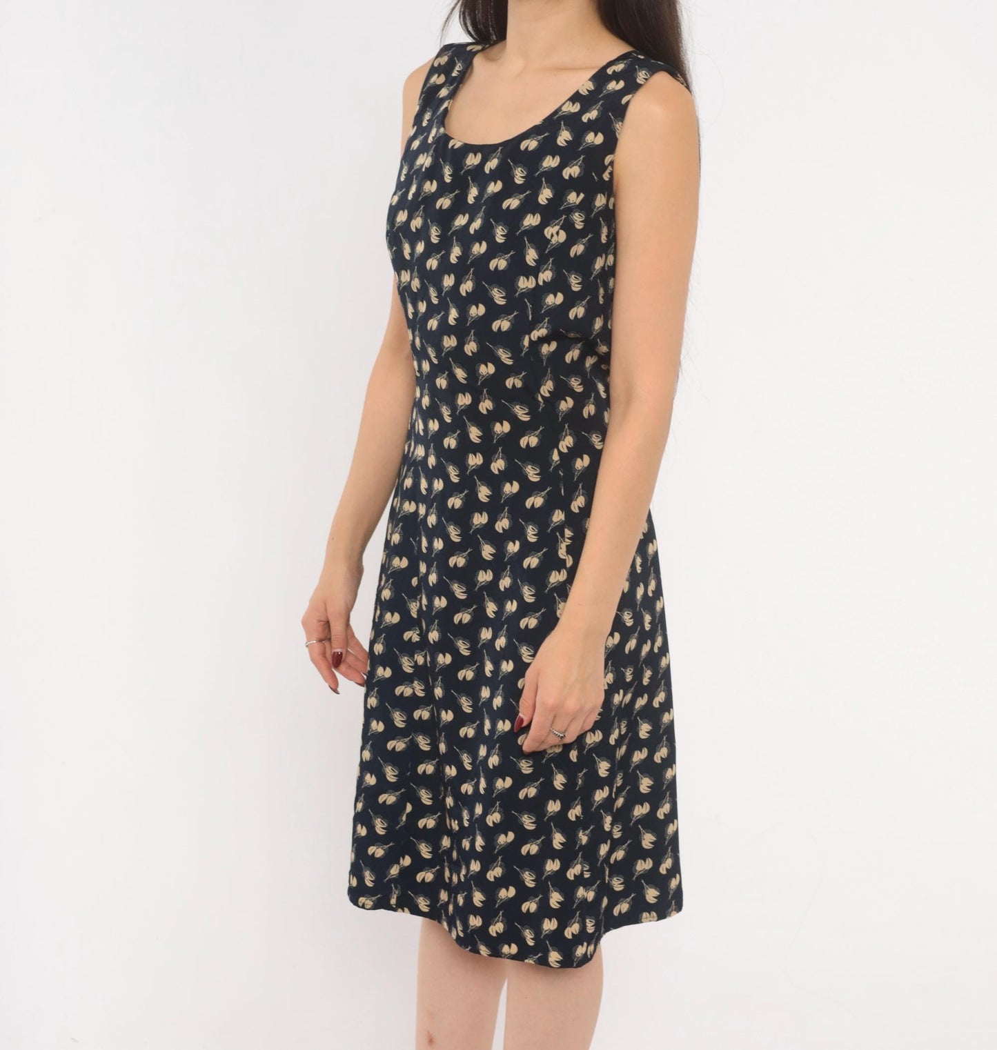 90s Danny & Nicole Navy Tulip Sundress Scoop Neck A-Line Knee Length Small