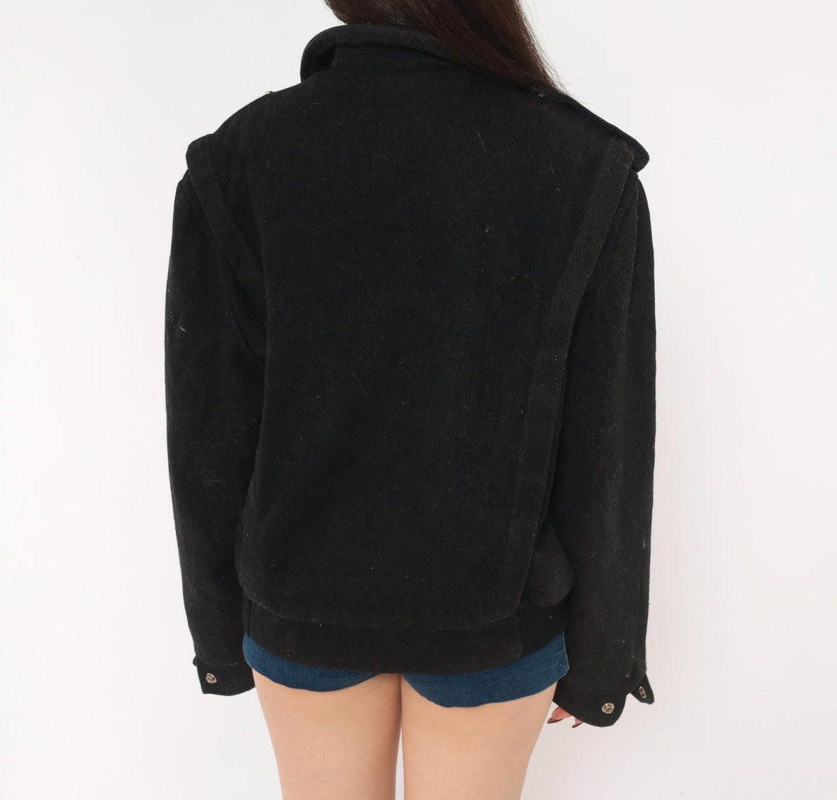 80s Fan Club Wool Blend Bomber Jacket Black Zip Front Mens Small