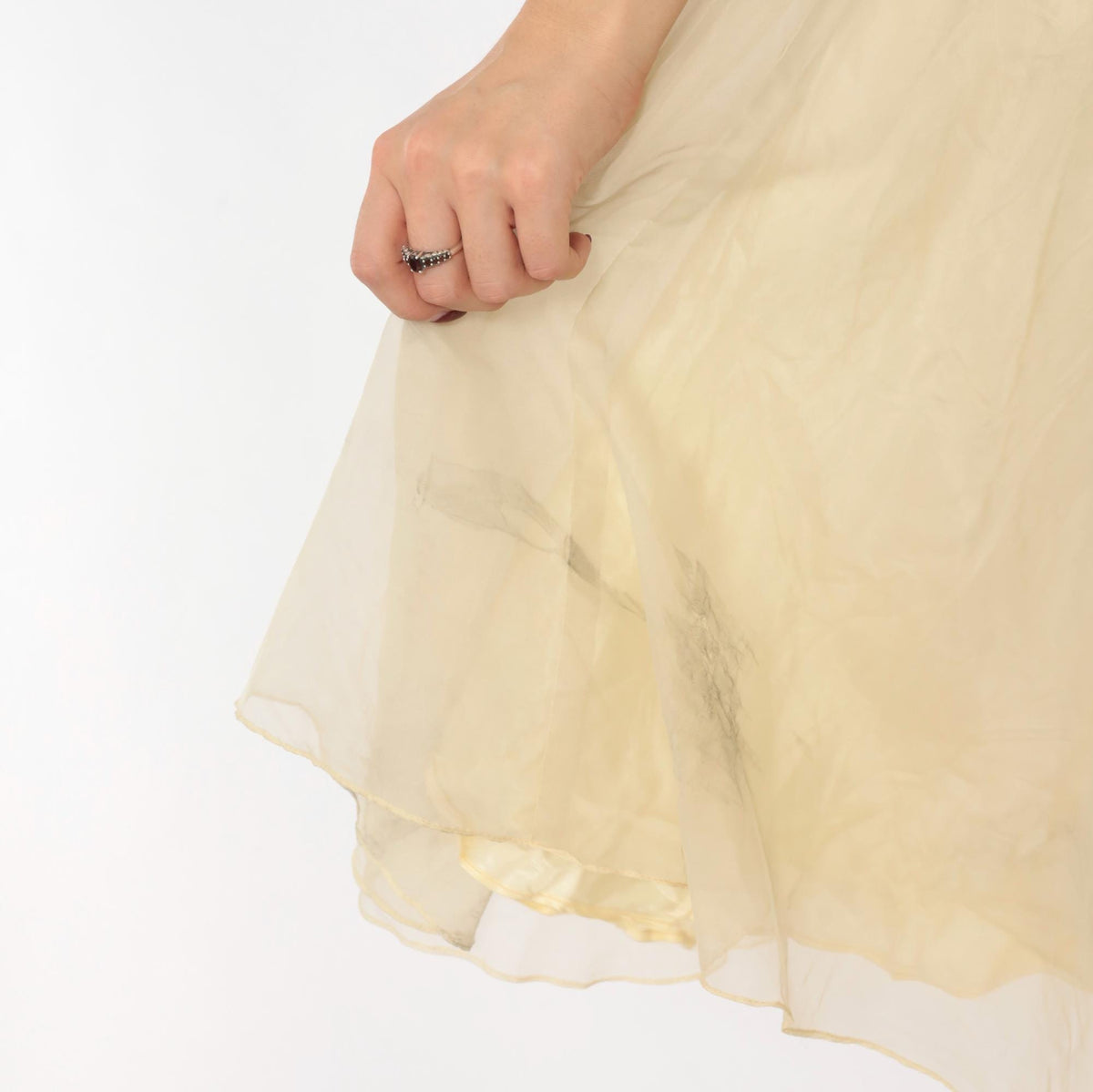 1950s Cream Sequin Floral Party Dress Full Skirt Chiffon Extra Small XS