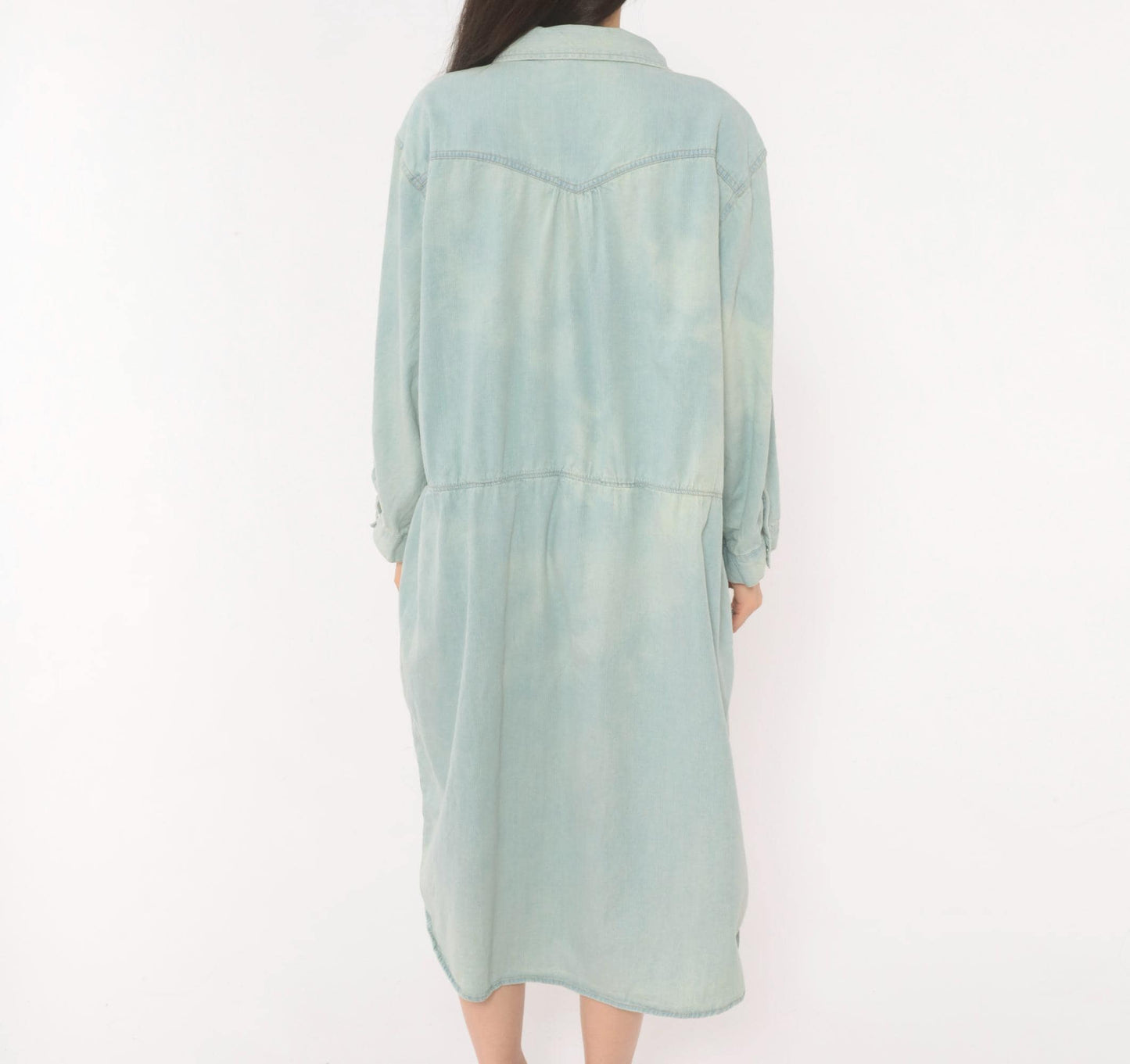 00s Levis Light Wash Denim Shirt Dress Western Yoke Midi Cotton Plus Size 3XL