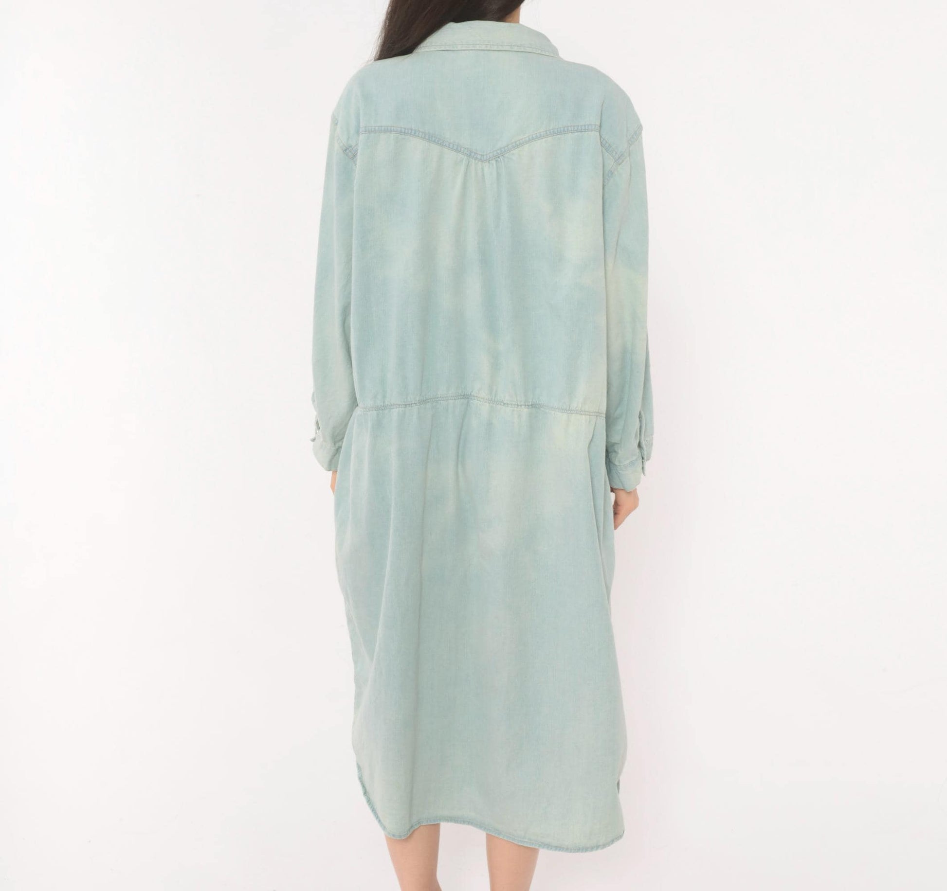 00s Levis Light Wash Denim Shirt Dress Western Yoke Midi Cotton Plus Size 3XL