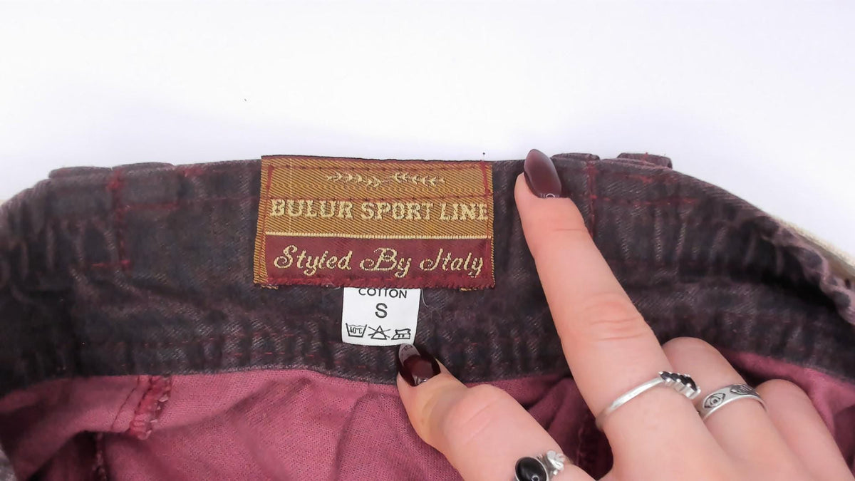 80s Burgundy Cotton Skirt Button Front A-Line High Waist Pockets Small S