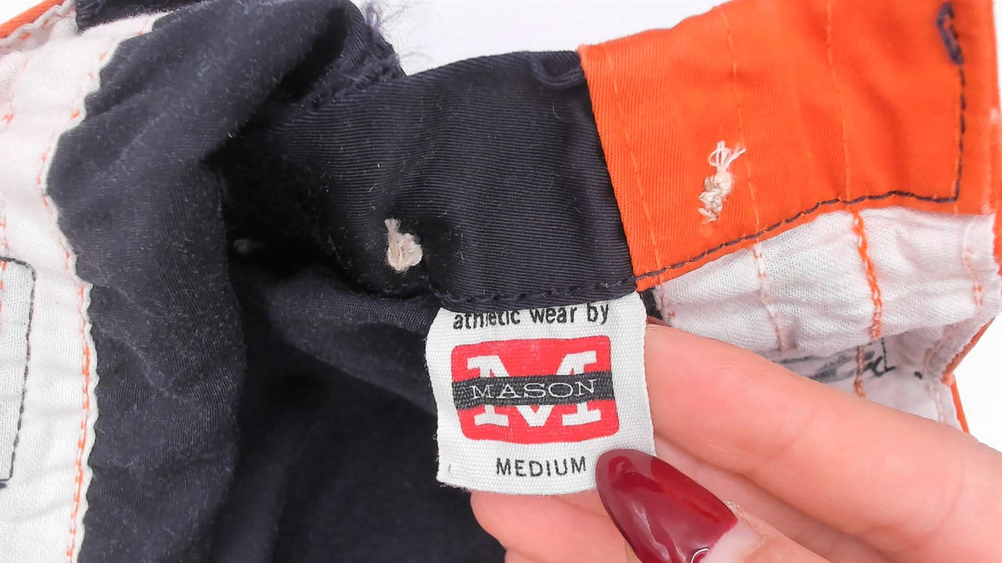 70s Mason Black Athletic Shorts Orange Stripe High-Waist Dolphin Medium M
